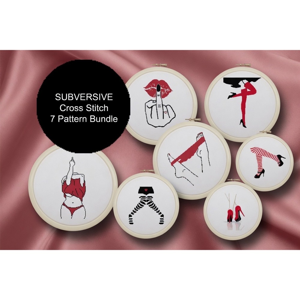 7 Pattern‎ BUNDLE - Subversive Women Sexy Red Legs Panties Counted Cross Stitch